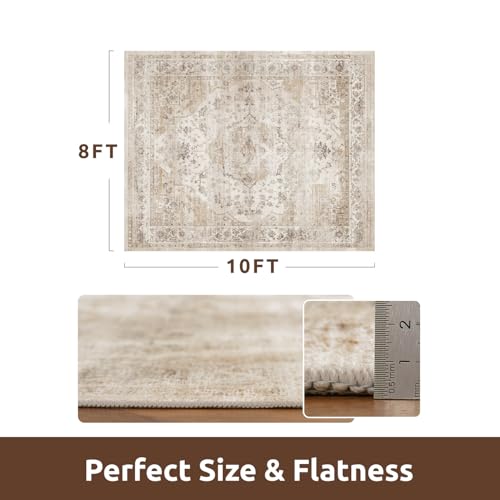 AMOAMI-Area Rug 9X12 Rugs for Living Room-Vintage Soft Beige Rugs for Bedroom-Non Slip Carpet-Washable Rug for Dining Room Living Room Bedroom Office Under Table