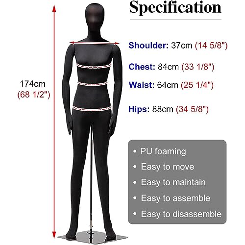 Bewegliche Schaufensterpuppe für den ganzen Körper, flexible Kleiderform, Torso, Köpfe und Arme können gedreht werden, Erwachsenenpuppe, Schneiderpuppe zum Ausstellen (schwarze Frauen)