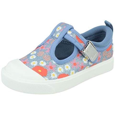 Clarks Girls Blue Floral T-Bar Shoes Cover