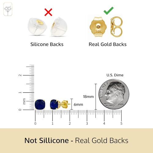 14k Gold 6MM Cushion Cut Stud Gemstone Earrings | Hypoallergenic Solitaire Gemstone Studs with 14K Gold Backs | Lightweight Birthstone Earrings with Gift Box by MAX + STONE3