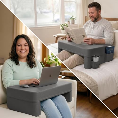 Image of septsun 28 inch Oversized Lap Desk Pillow, Couch Laptop Desk for Big and Tall | Dark Gray 28 inch Massive Soft Foam Workstation; Spacious Ultra-wide Surface, Supreme Comfort for Heavy Set Plus Size Adults