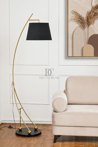 Image of Deco Crush Modern sculptural LED Floor Lamp Standing Brass Plating Antique Finish Gold 5.5ft Height with Matte Black Lampshade (Pack of 1)