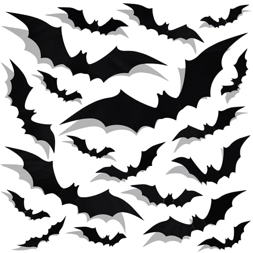 Moxled Halloween Deko Wandaufkleber, 32 Stück 3D Fledermaus Deko Sticker, Fensterbilder Halloween Fledermaus Aufkleber für Fenster, Wand, Tür, Kinderzimmer, Party Dekoration Innen