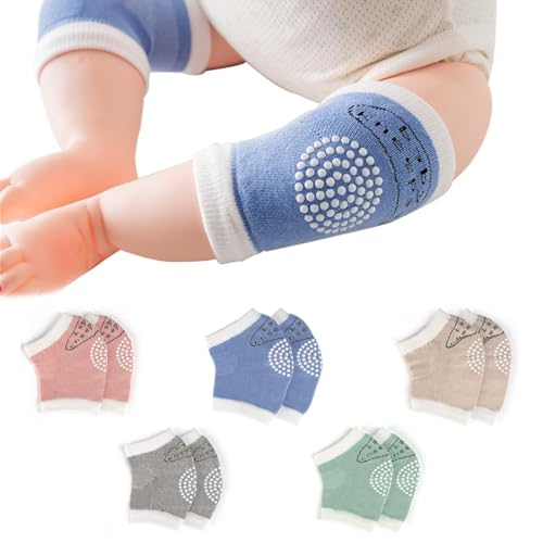 KOQAIIZ Infant Rodilleras, 5 Pares Rodilleras Bebé Elásticas, Rodilleras Gatear Bebé Antideslizantes Algodón Unisex Con Protector Antideslizante, para Bebé 0 a 24 Meses