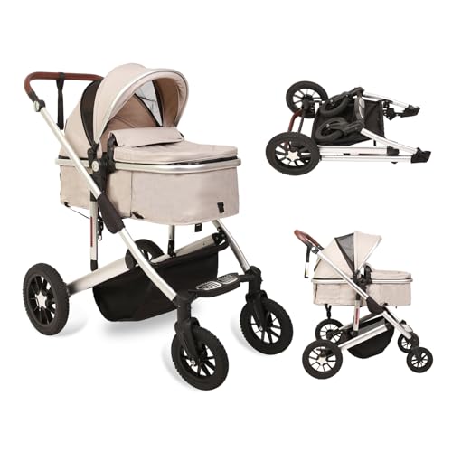 Image of Trenana 2 in1 Baby Stroller,High Landscape Infant Stroller,Reversible Bassinet Stroller,Adjustable Backrest & Canopy,Foldable Aluminum Alloy Anti-Shock for Newborn (Silver-White)