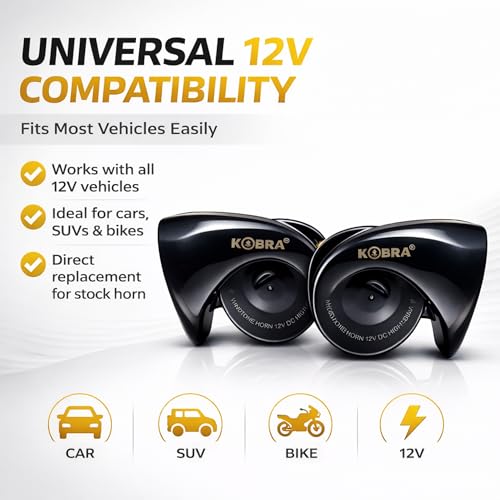 Image of KOBRA Car Horn High Sound Waterproof 12V | Horn for Car with Wire | Loud Snail Car Horn | Anti-Rust Premium Finish Universal Vehicle Horn