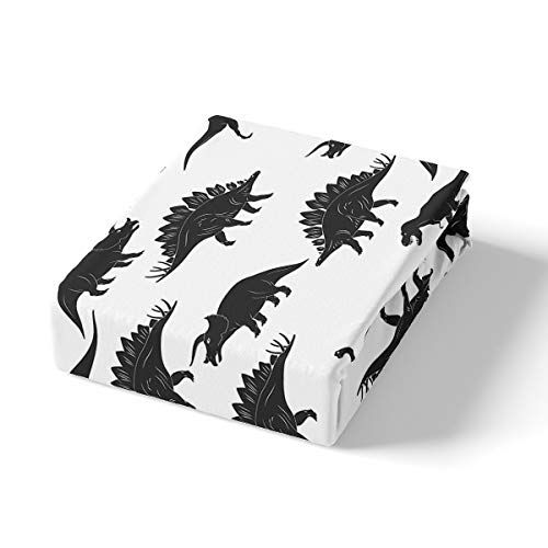 Dinosaur Fitted Sheet Deep Pocket Dino Silhouettes Jurassic Evolution Bedding Set Wildlife Animals Black White Bed Sheet For Kids Teens Boys 1 Fitted Sheet With 1 Pillow Cases Twin Size(No Top Sheet) #TOP1