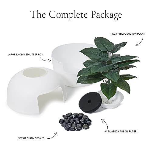 Secret Litter Box By Bundle & Bliss - Hidden Litter Box Enclosure, Patented Design With Odor Control, Includes Faux Plant, Carbon Filter And Real Stones #TOP5
