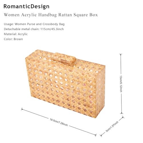 Image of RomanticDesign Women Acrylic Handbag Rattan Woven Pattern Square Box Crossbody Handbag Shoulder Bag Chain Purse