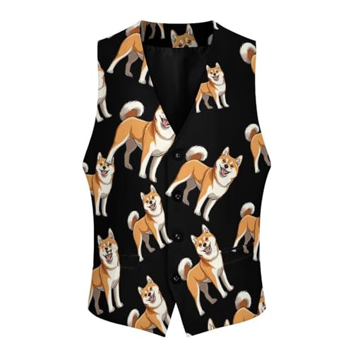Japanese Akita Dog Casual Suit Vest for Men Formal Business Dress Regular Fit Waistcoat Tuxedo3