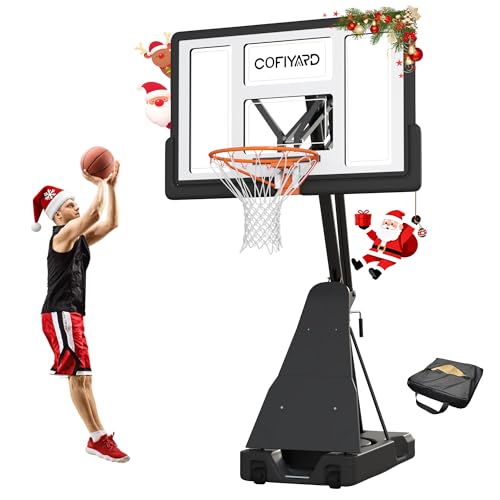 Basketball Hoop Outdoor with 44/54 Inch Shatterproof Backboard, 5.25-10FT Height Portable Basketball Hoop with Sandbag, Adjustable Basketball Goal System (New 44inch Backboard)