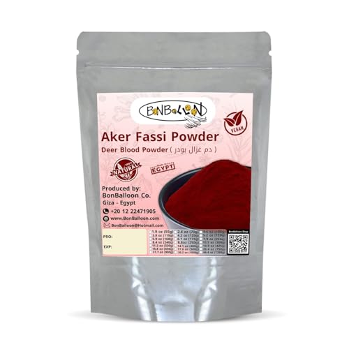 Aker Fassi Powder Pure Natural Deer Blood Magic Premium Red Ground Dry Dried Egyptian Egypt Arab Arabian Oriental Herbal Herb Herbs No Additives Kosher Halal (8.82 oz / 250 gm)