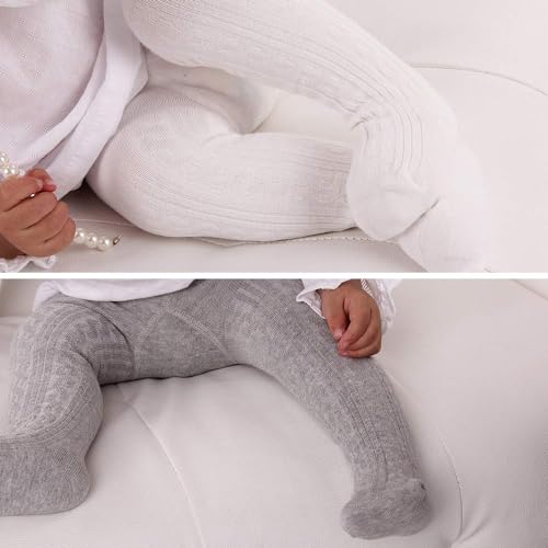Image of Zando Opaque Cotton Tights for Baby Girls, Infants & Toddlers, Cozy Winter Leggings with Cable Knit Design, Size 0-3M to 6-7T