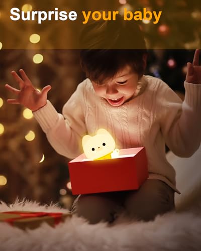 Image of Amaredom Waving Kitten Night Light, Cute Cat Lamp, Silicone Dimmable Nursery Nightlight, Rechargeable LED Bedside Lamp with 20 Minutes Timer & Tap Control Baby Girls Women Bedrooms, Living Room