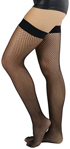 Image of ToBeInStyle Women's Sexy Nylon Versatile Fine Fishnet Thigh High Stockings w /Opaque Band