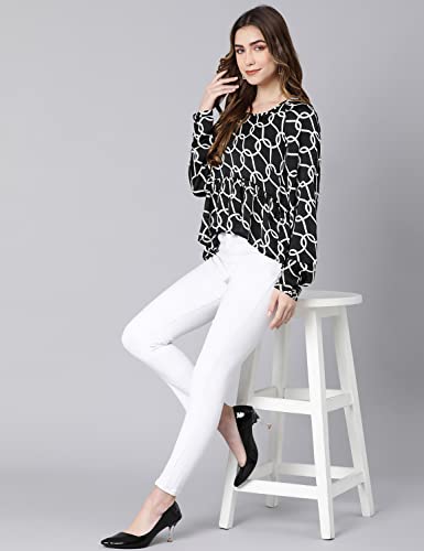 Image of oxolloxo Black Fleek Satin Printed Women top