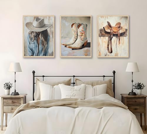 Image of FJKLRP 3Pcs Cowgirl Canvas Wall Art 16x24 inches Unframed