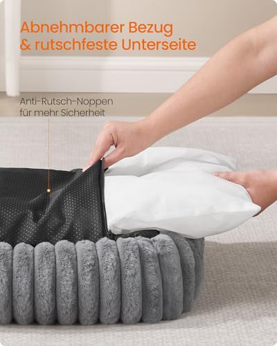 Feandrea Hundebett, großes orthopädisches Hundekörbchen, Hundekissen waschbar, Flauschige Hundematte, weiche Polsterung, 91 x 68 x 18 cm, Taubengrau PGW312GD01