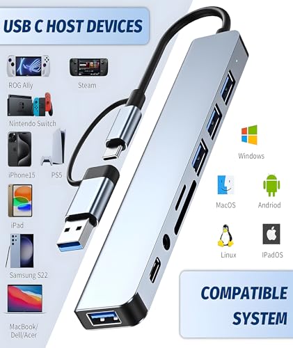 Image of 8-in-1 USB C Hub, USB Hub for Laptop, SD Card Reader, Docking Station for MacBook, PC, Multi USB Port Hub, Type C Hub, USB Extension, Card Reader