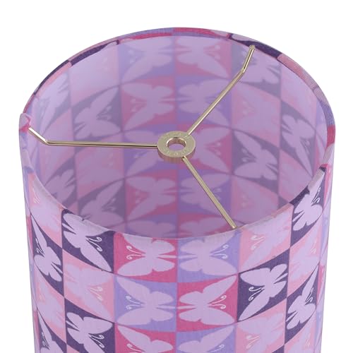 Image of Aspen Creative 31622 Contemporary Drum (Cylinder) Shaped Spider Construction Lamp Shade in Lavendar Purple with Butterfly, 8 inch wide (8 inch x 8 inch x 11 inch)