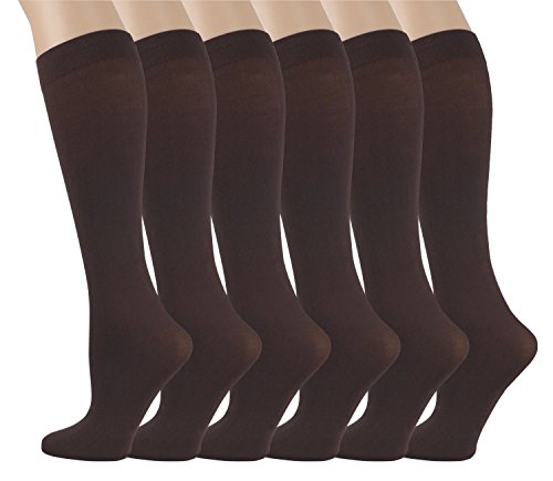 6 Pairs Pack Women Stretchy Spandex Trouser Socks Opaque Knee High (Coffee)