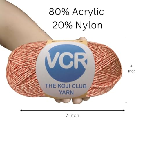 Image of VCR Soft Yellow and Peach Color Yarn, 100 Grams Hank, 275 Meters Length, 80% Acrylic, 20% Nylon Ball The Koji Club Yarn for Crochet and Knitting, Pack of 1, Suitable for DIY
