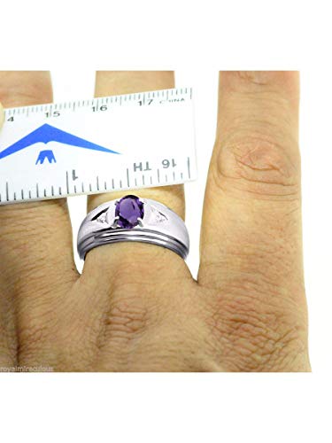 Image of Rylos Men's Rings Classic Design 8X6MM Oval Gemstone & Sparkling Diamond Ring - Color Stone Birthstone Rings for Men, Sterling Silver Rings in Sizes 8-13. Elevate Your Style with Timeless Elegance!