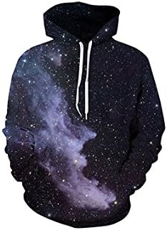 Lacostew Men's Galaxy Stars Printed Pullover Hoodie Drawstring Sweatshirt Black L