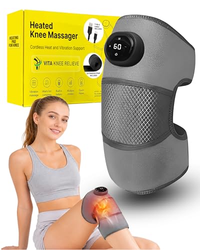 Vita Knee Relief Massager with Heat and Compression Cordless Knee Massager 3 Modes for Pain Relief Arthritis Heated Brace Knee Therapy Device Portable Elbow Shoulder Brace Unisex 5 Heat Levels