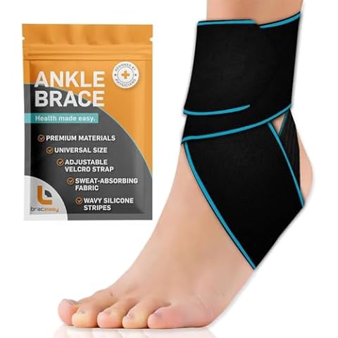 BracEasy Ankle Brace for Sprained Ankle, Ankle Support for Women & Men - Ankle Braces & Wrap for Stabilizing, Tendonitis, Basketball, Running, Sprains, Achilles - Both Left & Right [Blue; Single] Cover