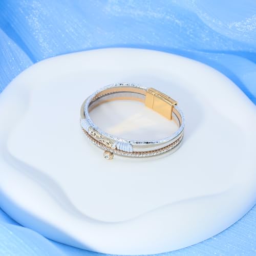 Boho Multi-Layer PU Leather Cuff Bracelet for Women Rhinestone Clasp Bracelets2