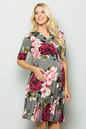 My Bump Maternity Wrap Dress - Overlay Printed Baby Shower Nursing Pregnant Women(Grey Skaj, Small) #TOP6