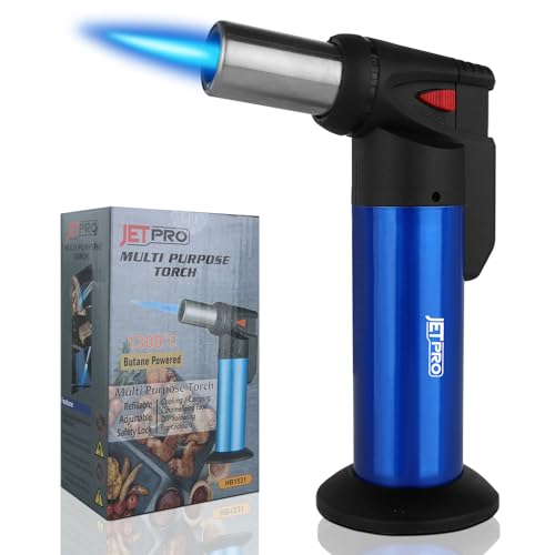 JETPRO Butane Torch Lighter One-hand Operation Kitchen Cooking Torch for BBQ Baking Cream (Butane Gas NOT Pre-filled)