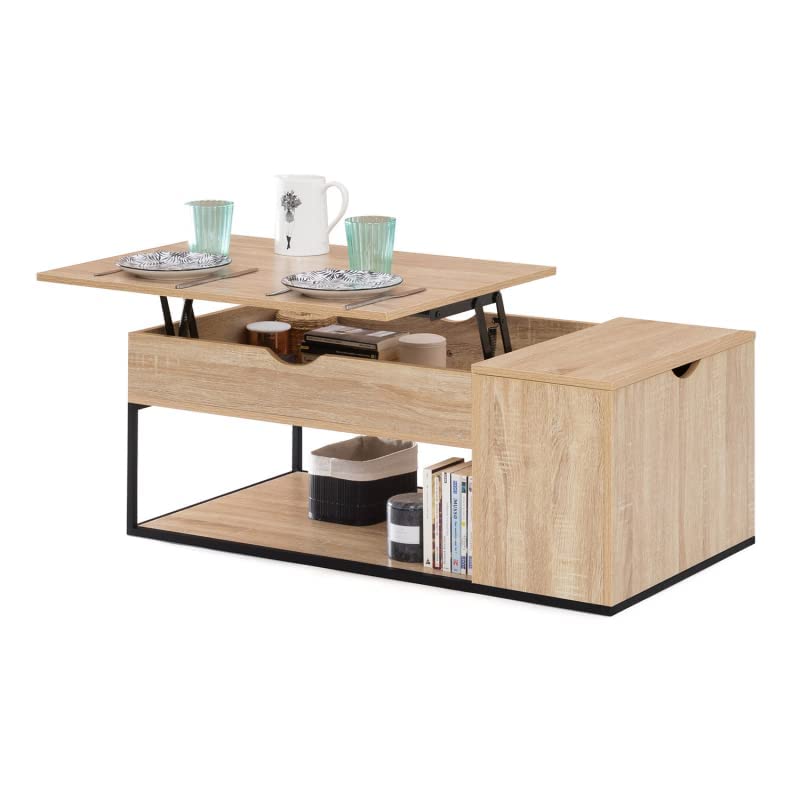 IDMarket - Table Basse Plateau relevable Detroit avec Coffre Design Industriel