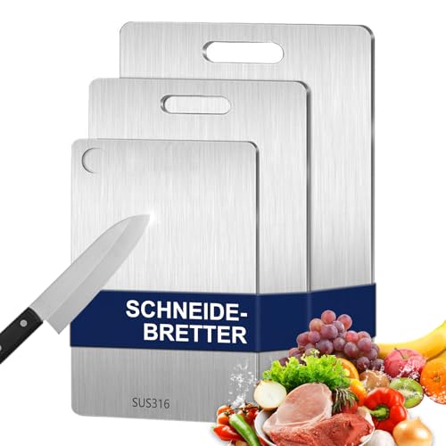 3 Stück Titan Schneidebrett, Edelstahl Titanium Cutting Board, BPA-freies Doppelseitiges Lebensmittel, Titanium Cutting Board für Fleisch, Obst (3 Stück)