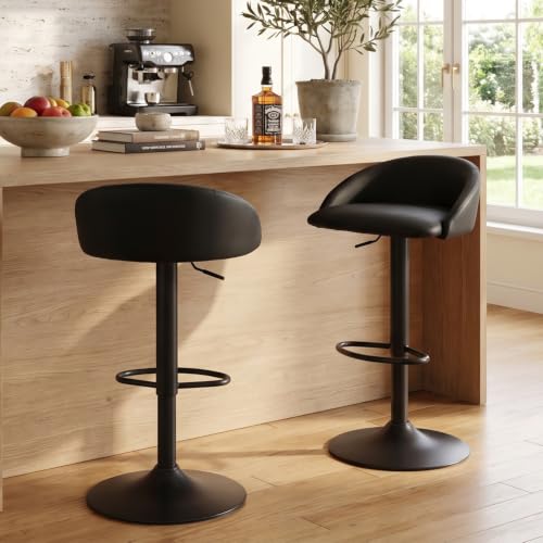 YOUNUOKE Black Bar Stools Set of 2 Modern Swivel Bar Stools