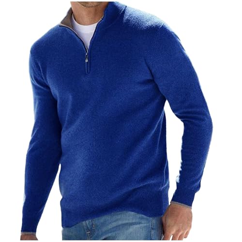 Men Quarter Zip Sweaters Slim Fit Lightweight Knitted Mock Neck Pullover Casual Polo Sweaters Stand Collar Sweater