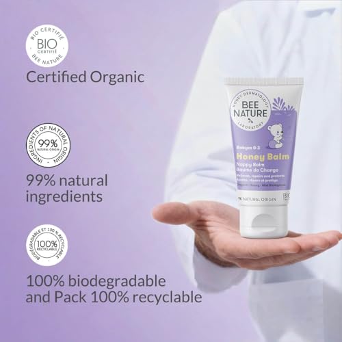 Bee Nature - Crema para Pañales con Miel Orgánica - Alivia la Irritación, el Enrojecimiento y la Irritación del Pañal - Calma y Regenera - Suave para la Piel del Recién Nacido - Sin Alérgenos - 50ml