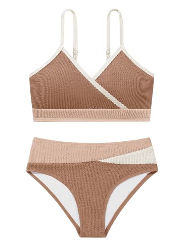 Image of Girl's 2 Piece Swimsuit Solid Spaghetti Strap Bikini Sets Beach Bathing Suit Swimwear for Teen Girls