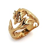 [silver KYASYA]ステンレス ドラゴン リング ゴールド 昇り龍 龍 指輪 透かし彫り メンズ 繊細 迫力感 存在感 男性(ゴールド、19号)