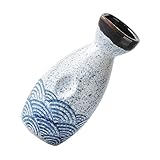 ibasenice Japanese Style Ceramic Sake Pot 300Ml Sea Wave Ripple Design Traditional Sake Serving Bottle for