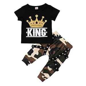 Ma&Baby Peuter Jongen Kleding Koning Korte Mouw Zwart T-Shirt +Camo Broek Outfits Tops Set