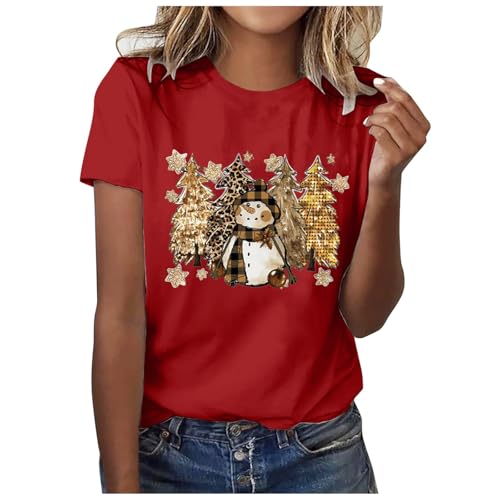 クリスマス tシャツ レディース クリスマス 仮装 きれいめ クリスマスツリー ティーシャツ ヒョウ柄 カジュアル プルオーバー 丸首 半袖 カットソー 大人用 おもしろ コスチューム コスプレ衣装 体型カバー 着痩せ トップス イベント1#赤2XL