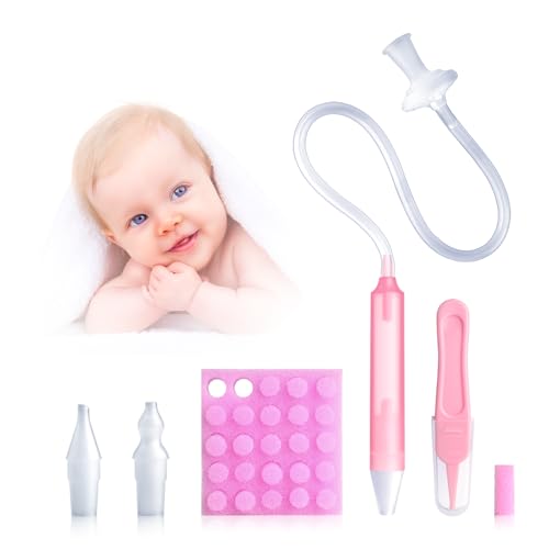 Image of Nasal Aspirator for Baby, Nasal Congestion Relief Nose Cleaner with 2 Silicone Tips 25 Hygiene Filter for Babies Infants Toddlers Boys Girls (Pink)