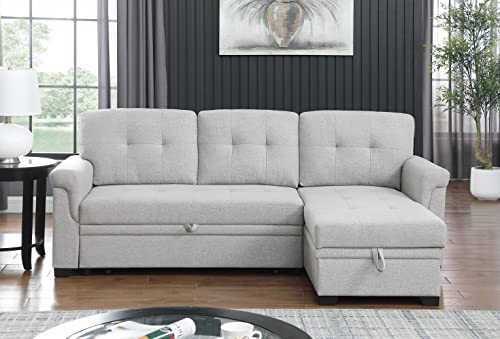 GLANZEND L-Shape Reversible Sectional, Velvet Tufted 3 Seater Couch with Storage Chaise, Pull Up Convertible Sleeper Sofa Bed for Living Room, Small Apartment, Dorm, White, 54 Inch, Light Gray GLANZEND L-Shape Reversible Sectional, Velvet Tufted 3 Seater Couch with Storage Chaise, Pull Up Convertible Sleeper Sofa Bed for Living Room, Small Apartment, Dorm, White, 54 Inch, Light Gray