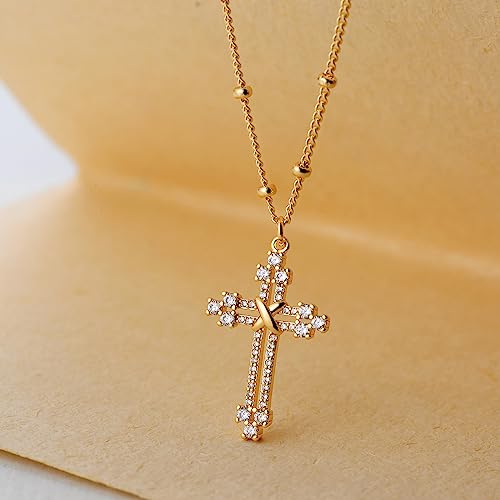 Layered Gold Cross Necklace for Women 18K Gold Plated Faith Necklace Cubic Zirconia Cross Pendant Dainty Chain Prayer Religious Jewelry4