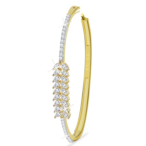 TANAIRA American Diamond Gold Plated Cuff Bracelet Leaf Design fo...