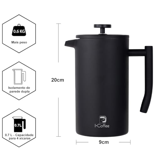 Cafeteira Prensa Francesa De Aço Inoxidável Isolamento Duplo 700ml