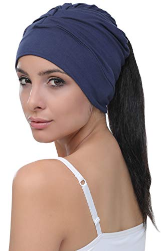 Preisvergleich Produktbild Deresina Baumwoll Beanie, Stirnband mit Schleife für Haarverlust (Denim)