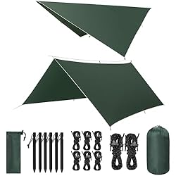 VOSOIR Toldo Camping 3X3M Impermeable, Ultraligero...: EXCELENTE RENDIMIENTO: La Toldo camping está hecha de tela de poliéster 210T de alta calidad con excelente resistencia a la abrasión y al desgarro, lo que garantiza que no sea fácil de dañar por el uso prolongado; cubierta con revestimiento impermeab...